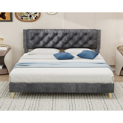 Suede Soft Package Bed - Decorate The Master Bedroom With A Peaceful And Sturdy Full-Size Gray Bed For Comfortable Sleep