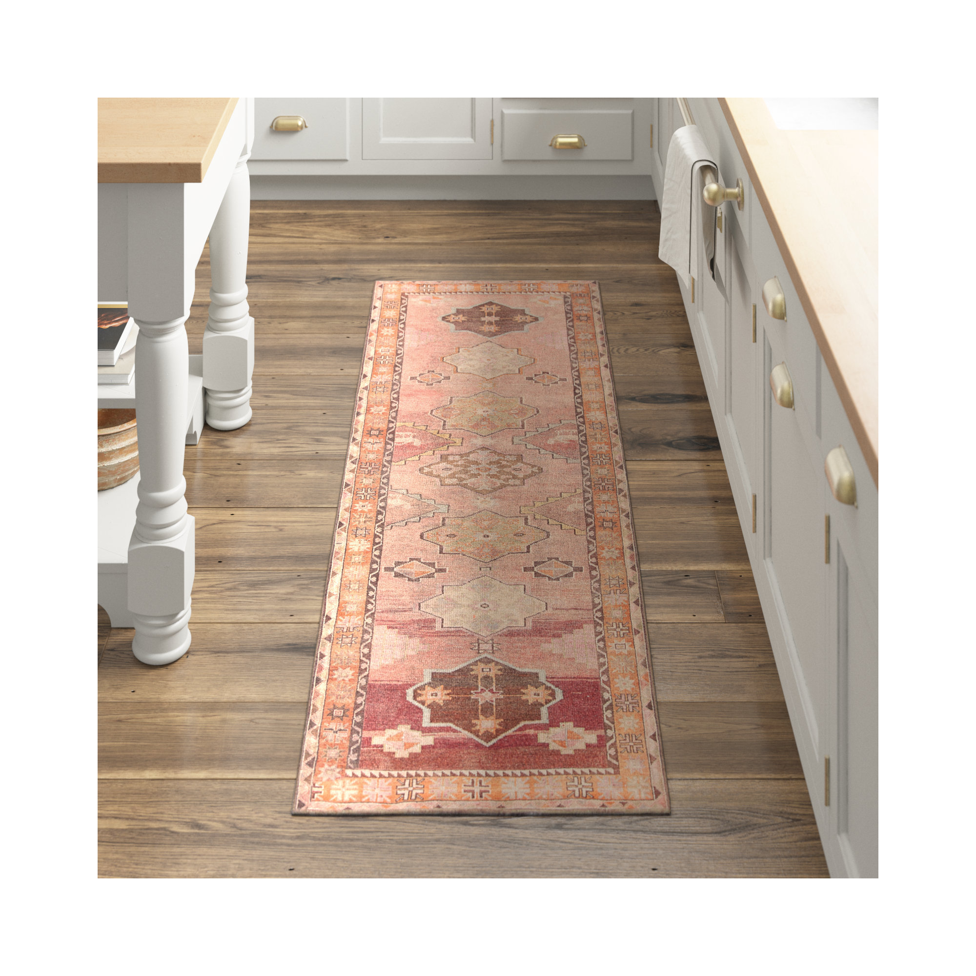 Debary Machine Washable Performance Orange/Pink/Brown Rug, Runner 3' x 8'