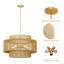Luminaire de style lustre en rotin 24 po Boho, lustres rustiques tissés à la main à 5 lumières avec poteau de ferme doré à hauteur réglable pour salle à manger, couloir, chambre à coucher, vestibule, îlot et cuisine-1647121757