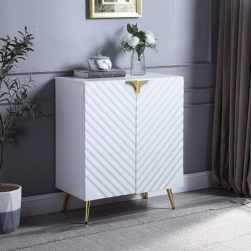 High Gloss And Gold Console Table With Shelf