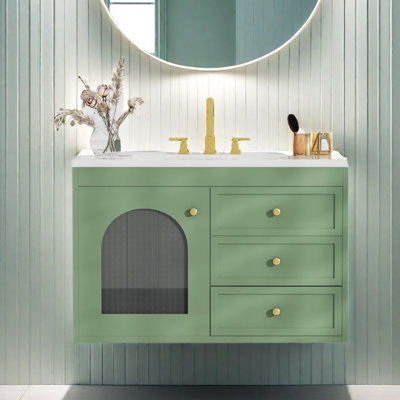Ensemble de meuble-lavabo et de meuble-lavabo flottant 30 po x 18 po x 19,6 po - 1 porte et 2 tiroirs