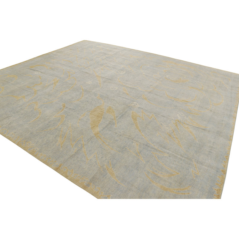 Rug & Kilim’S French Art Deco Style Rug In Blue With Yellow Geometric Patterns