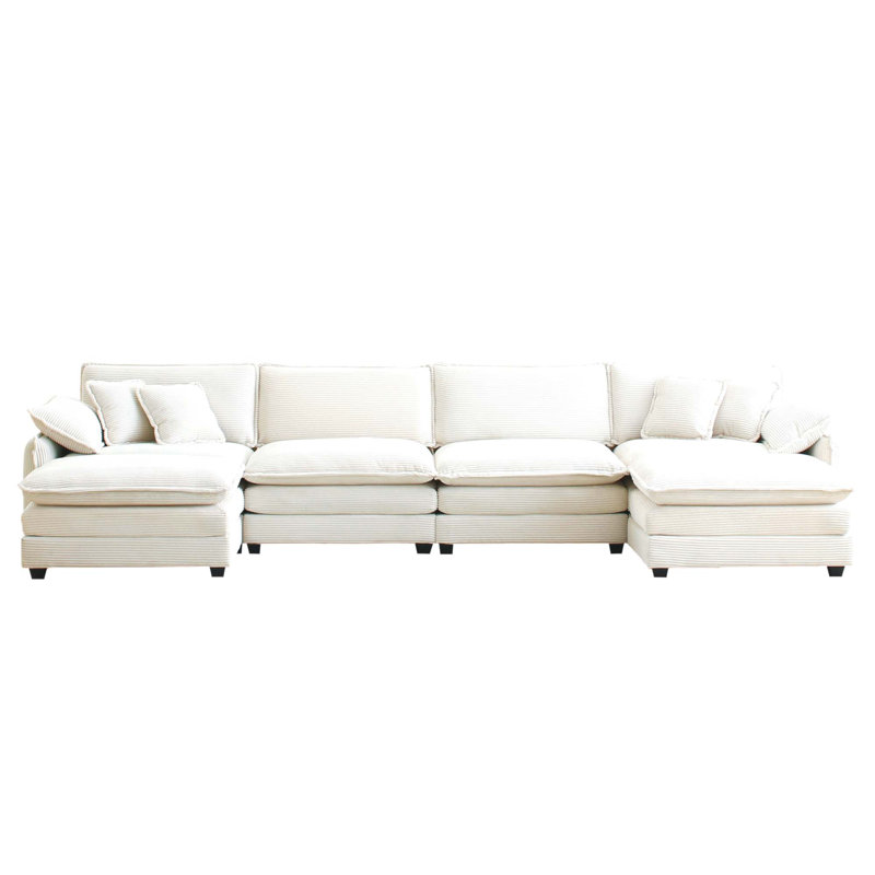 Canapé en velours côtelé de qualité supérieure avec repose-pieds pour un confort ultime, Beige