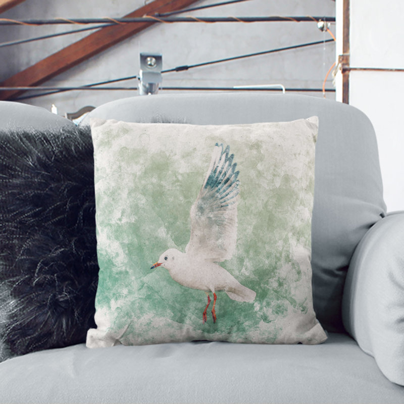 Seagull Cushion with Filling, White, 55cm H x 55cm W x 20cm D