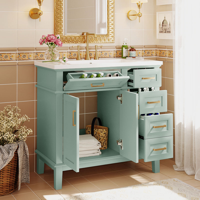 Meuble-lavabo avec lavabo pour la salle de bain, Vert