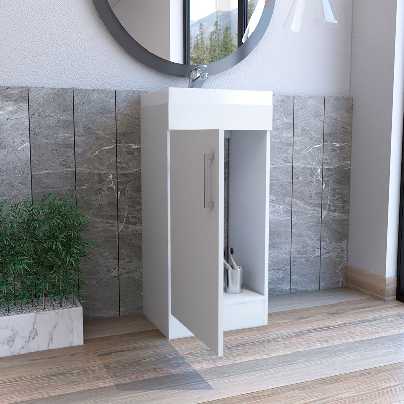 Meuble-lavabo de salle de bain avec lavabo, armoire à une porte, blanc