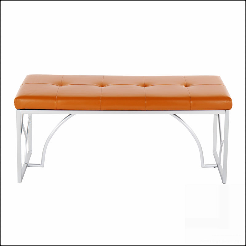 Banc contemporain en métal argenté et similicuir, Chameau