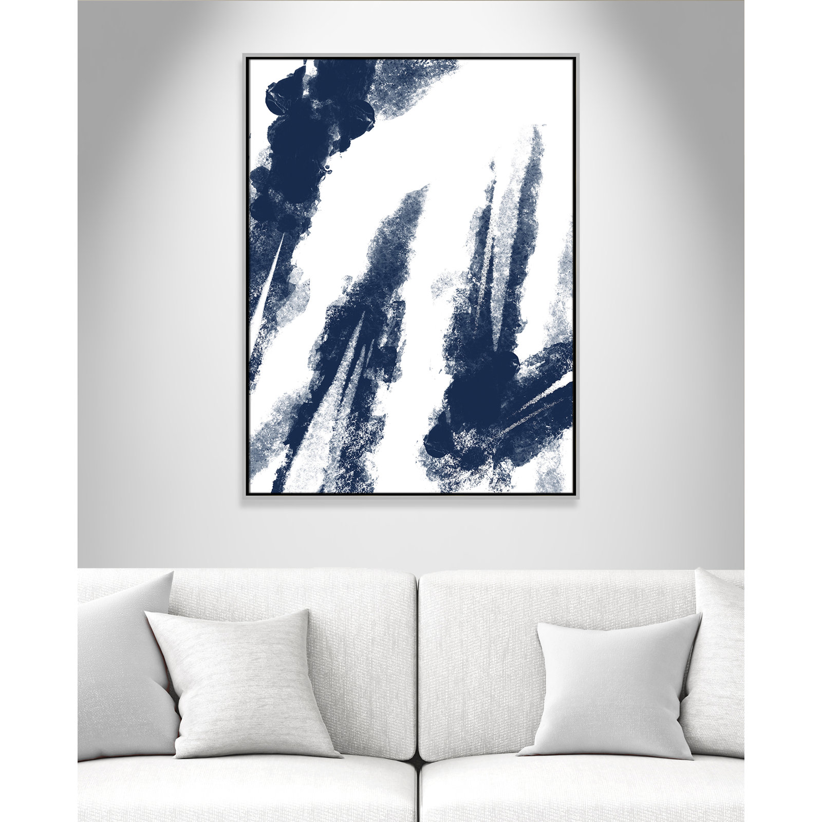 Ferne "Navy Striking Seams 2" Print, 41.5" H x 31.5" W x 2" D, Silver Framed Canvas