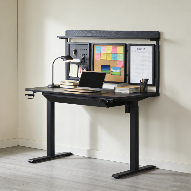 Bureau debout à hauteur réglable électrique Larreon, H 47,2 po x l 48 po x P 24 po, Chêne gris / noir