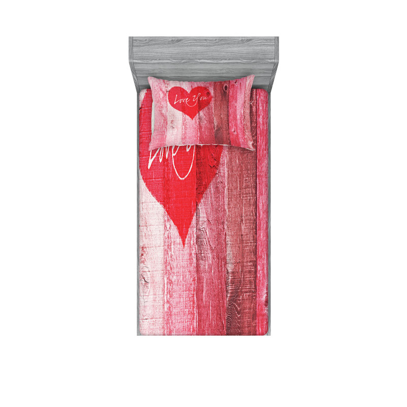 Drap-housse et coussin décoratif Ambesonne Love, rouge rose, Ensemble de draps pour lit simple + deux taies d'o