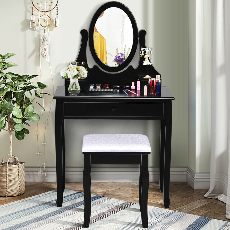 Vanity with Mirror and Seat, Black