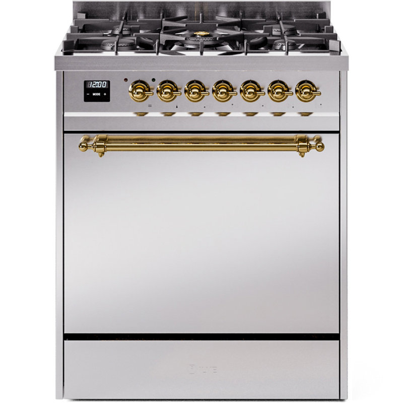 Cuisinière à double carburant 30 po ILVE Nostalgie II, Propane liquide, Acier inoxydable / laiton