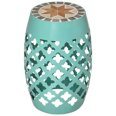 12" Patio Round Side Table, Outdoor Footstool, Garden Mosaic Accent Side Table, Plant Stand, Blue
