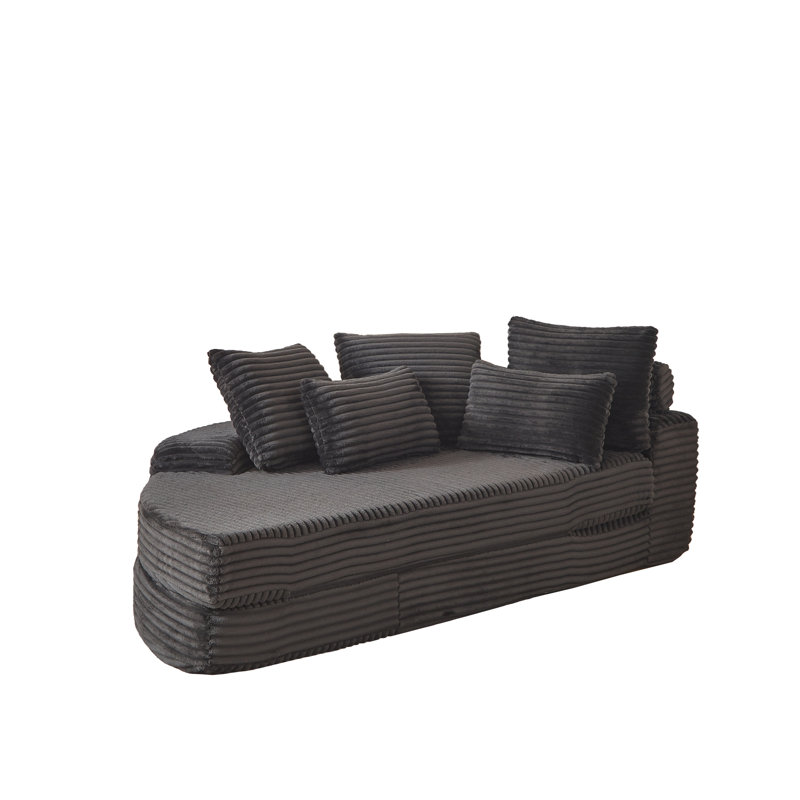 Canapé-lit 78,5 pouces en velours côtelé semi-circulaire 2-en-1, fauteuil inclinable avec coussins décoratifs et cinq coussins décoratifs