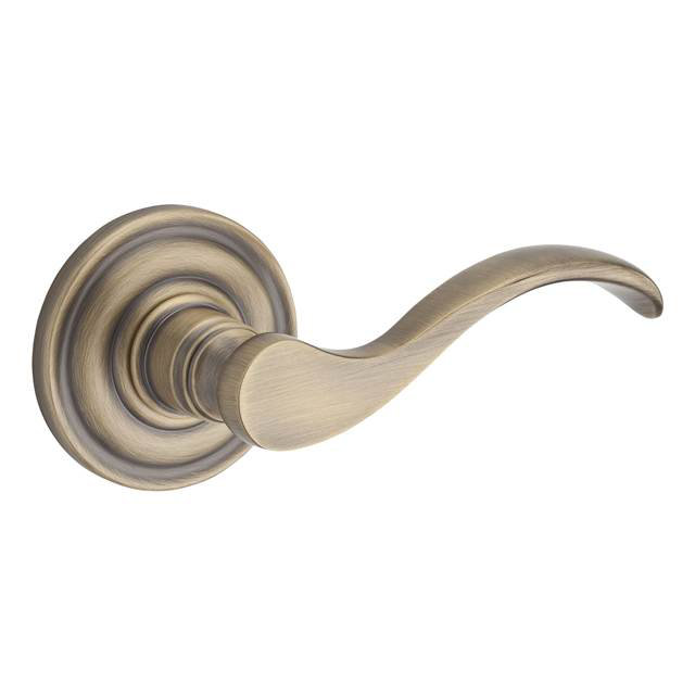 Curve Single Dummy Door Lever with Traditional Round Rose, Right, Polished Brass