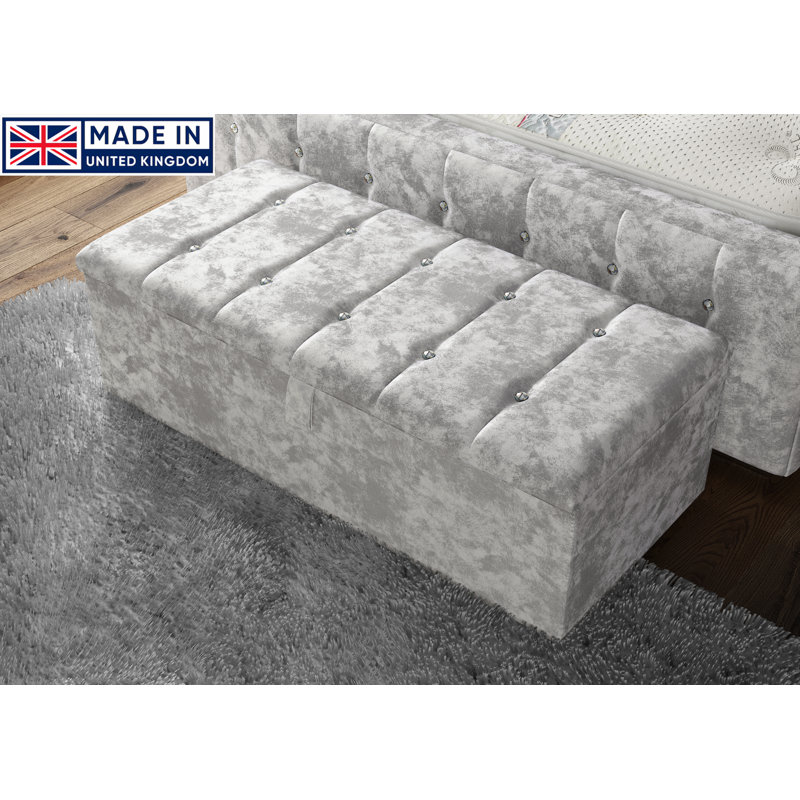 Akyiah 102cm Wide Tufted Rectangle Striped Standard Ottoman with Storage, Silver