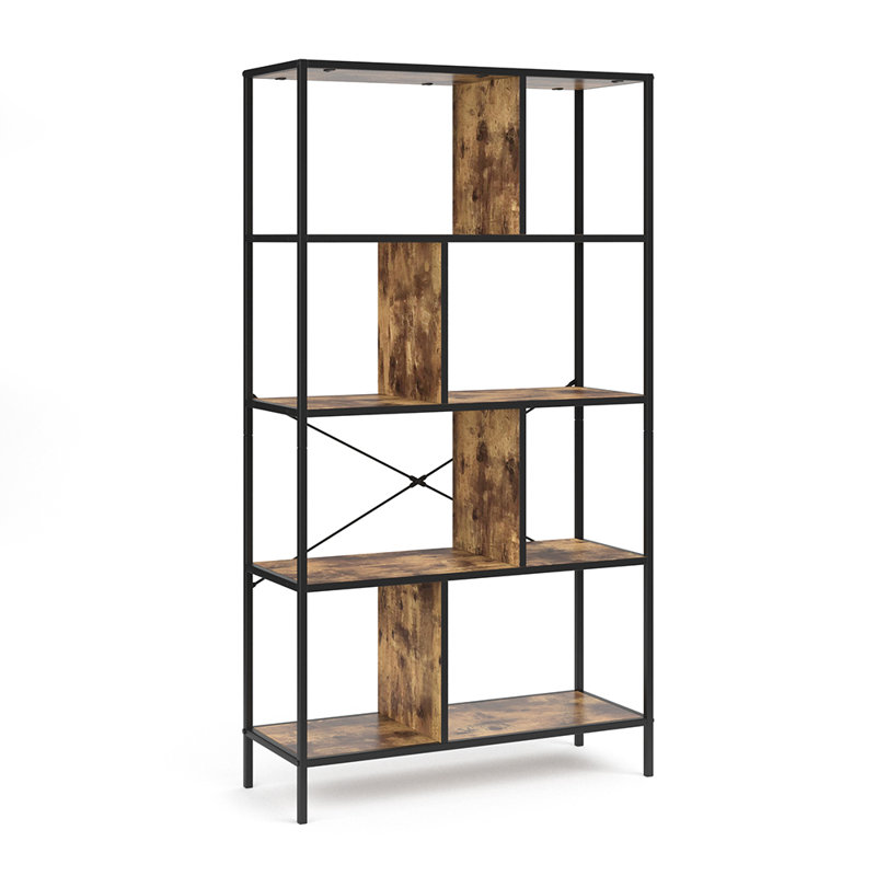 Lizette 80cm W Metal Standard Bookcase, Antique Wood, 4