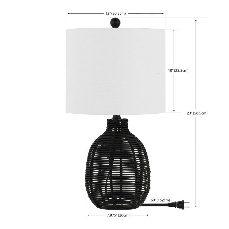 Robbin, 23 po, noir, lampe de table en rotin, Noir