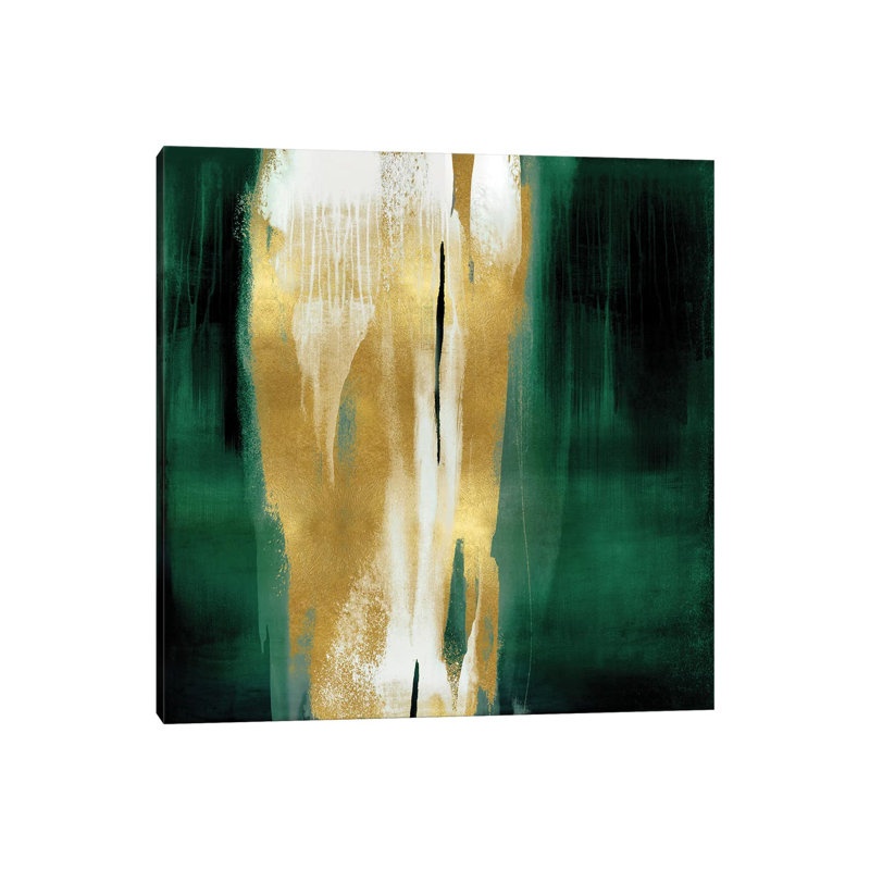 «Free Fall Emerald with Gold I» par Christine Wright - reproduction imprimée, Toile tendue, H 12 po x l 12 po x P 0,75 po