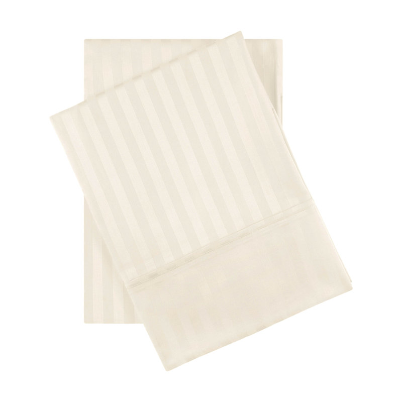 Traditional Egyptian Cotton Sateen Striped Pillowcase Set, Ivory, Standard