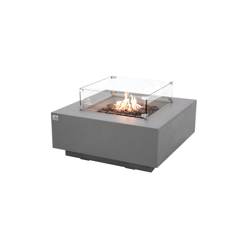 Brooklyn 40" Concrete Natural Gas Fire Pit Table with Wind Guard and Burner Lid, Dark Gray