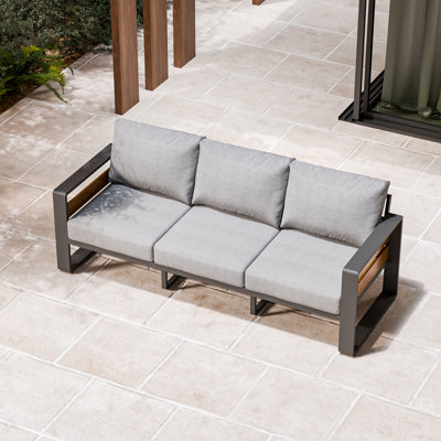 Canapé d'extérieur moderne, canapé 3 places en aluminium avec coussins, siège de jardin à structure en métal pour balcon de terrasse