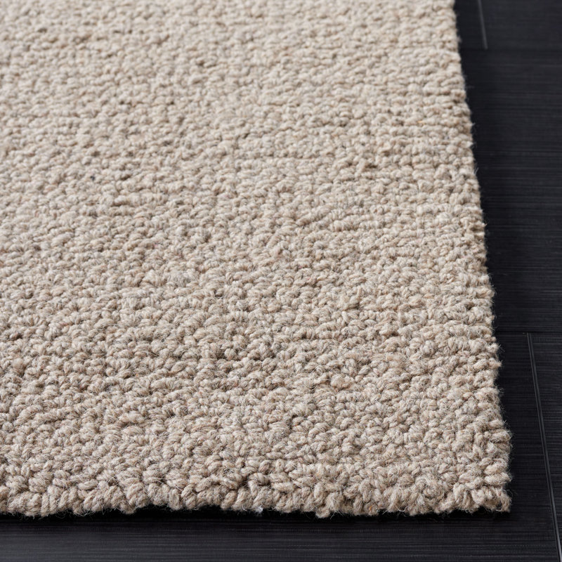 Abstract Hand Tufted Wool/Cotton Solid Colour Rug in Light Brown, Runner 2'3" x 8'