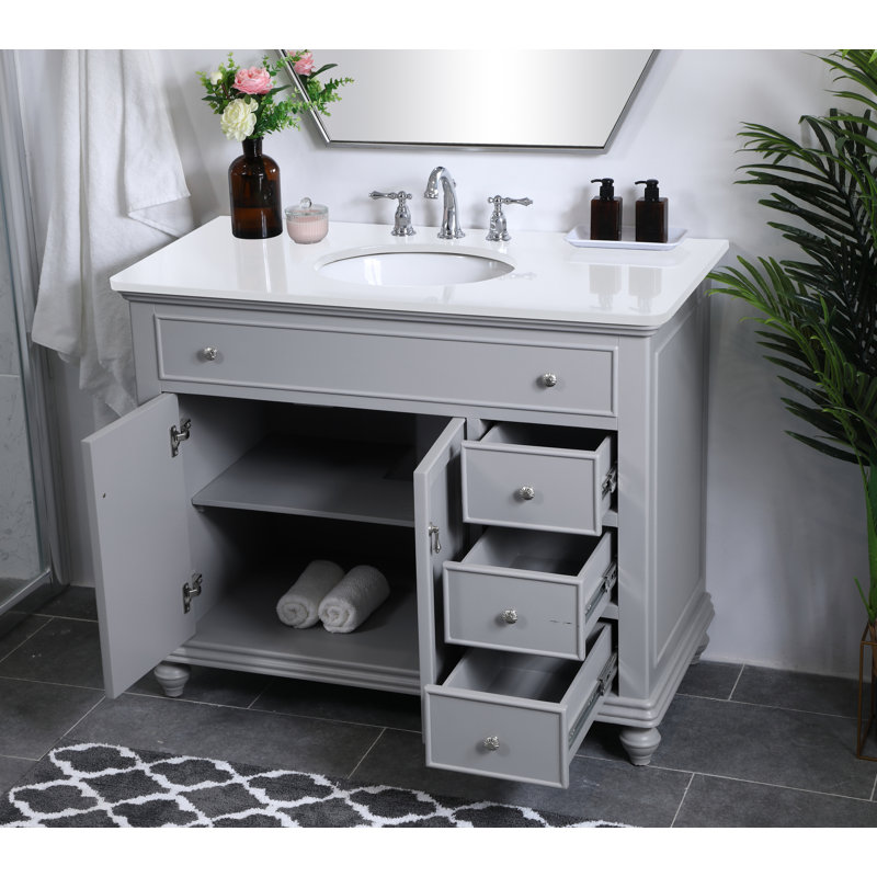 Ensemble de meuble-lavabo simple 42 po Otto, gris, Blanc ivoire