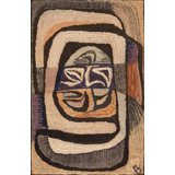 Small Artistic Antique American Folk Art Hooked Textile Art Rug