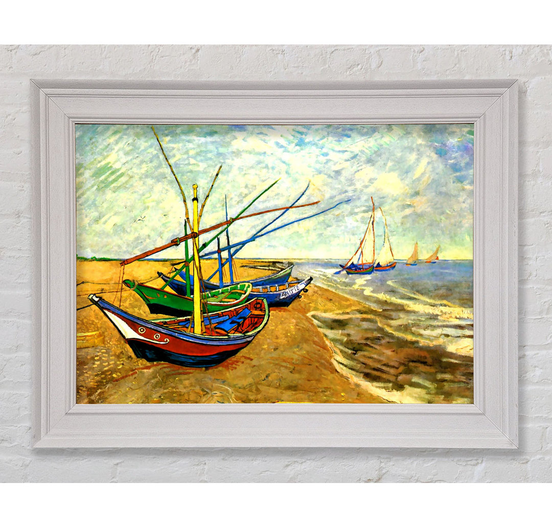 Gerahmtes Wandbild Fischerboote am Strand von Saintes-Maries von Van Gogh