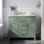 Meuble-lavabo moderne vert sur pied de 91 cm (36 po) avec lavabo en céramique, structure en bois massif, 4 tiroirs et 2 armoires de rangement. Robinetterie non incluse.-131217707