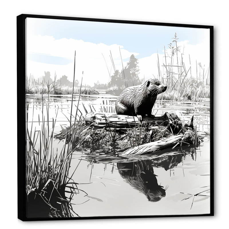 Gray Lake Bliss - animaux, art mural, Cadre flottant noir, H 36 po x l 36 po x P 1,5 po