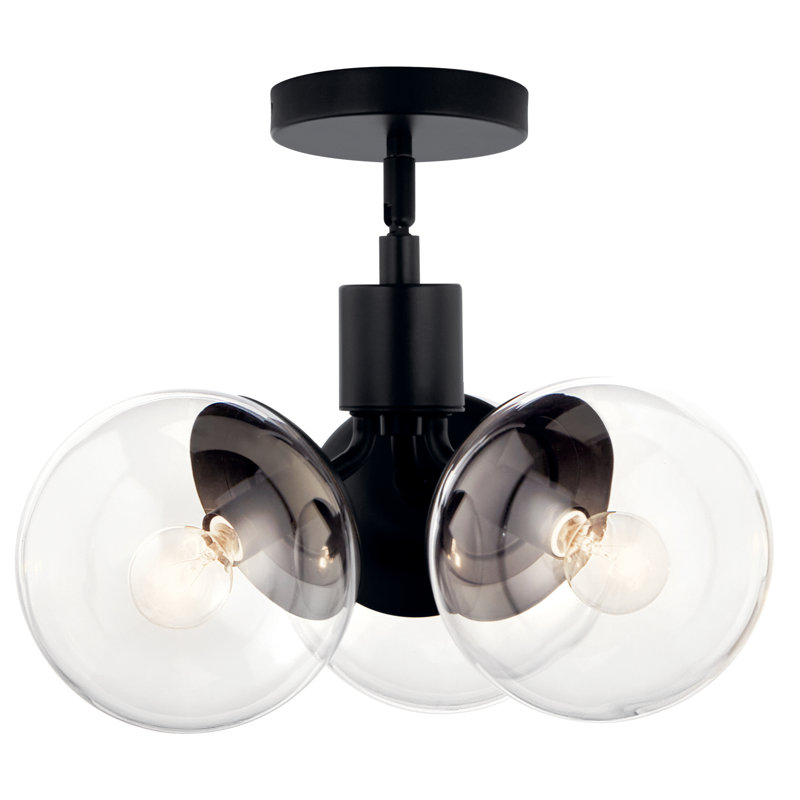 Steel Dimmable Globe Chandelier, Satin Black, 9.5" H x 16.5" W x 16.5" D, 3