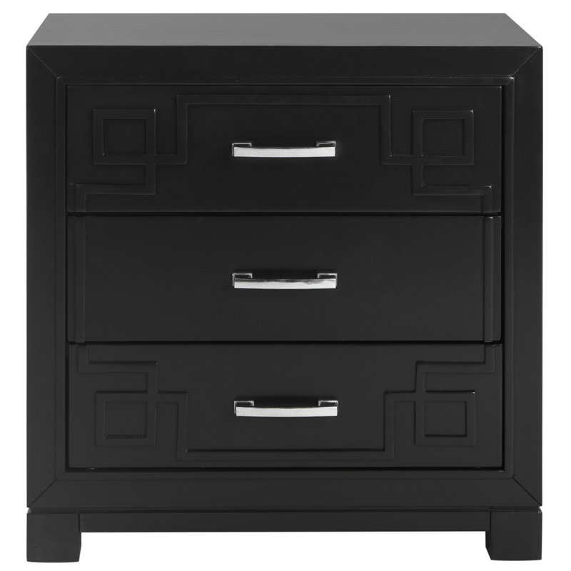 Table de chevet en bois d'hévéa avec rangement à 3 tiroirs Elegant & Modern, Noir