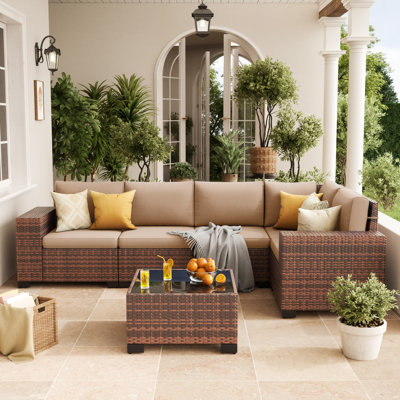 Ensemble de conversation modulaire en osier pour 5 personnes avec coussins