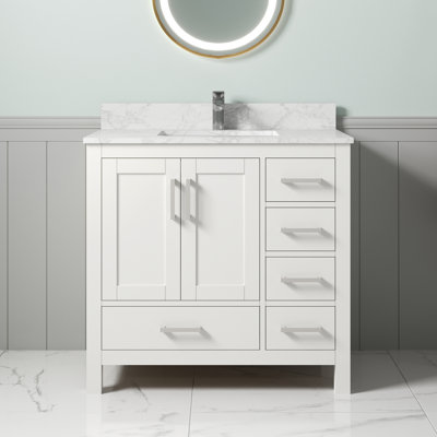  36"Bathroom Vanity With Stain-Resistant Solid Surface Top, 5 Internal Drawers & Easy Installation