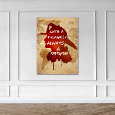 28_Once A Firefighter, Always A Firefighter Gallery Wrapped Canvas - People Illustration Decor, Beige And Red Living Room Decor