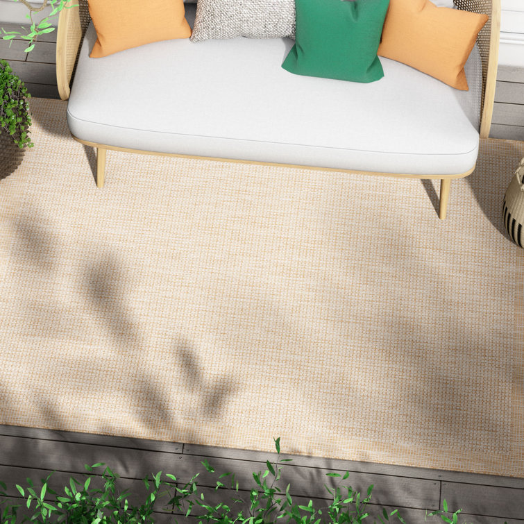  Medusa Odin Solid Color Striped Border Indoor/Outdoor Ivory Flatweave Rug