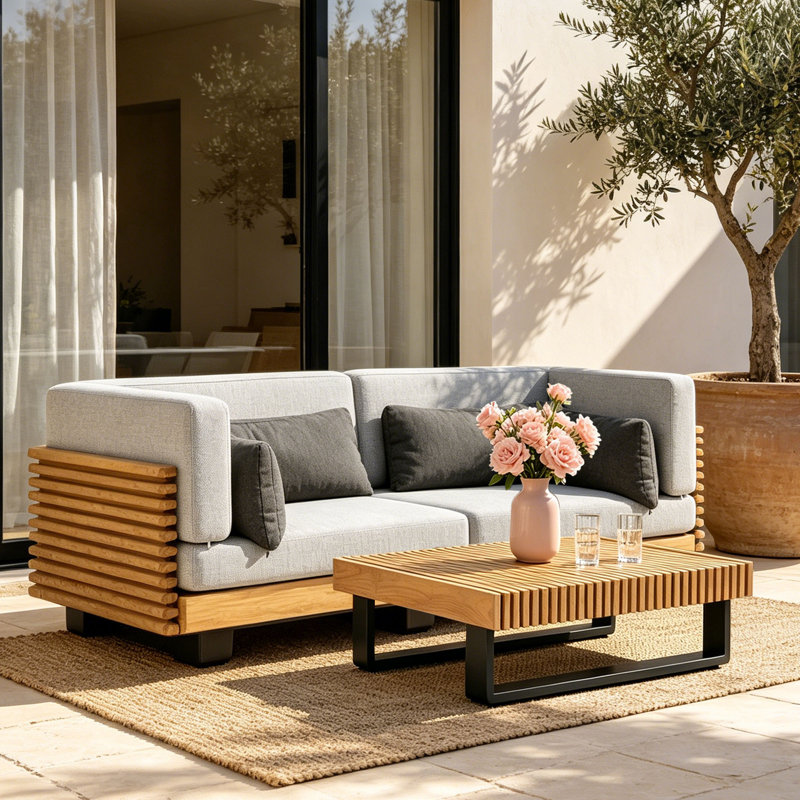 Ensemble de conversation pour l'extérieur, causeuse, 3 Pcs: 2 Corner Modulars, Coffee Table