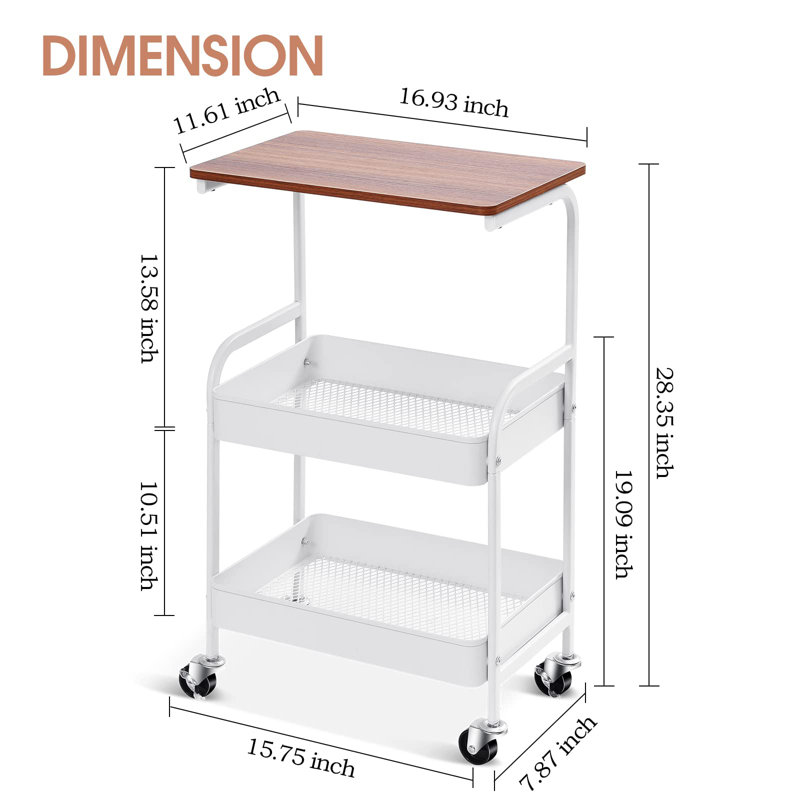 Metal Storage Trolley with Wooden Table Top