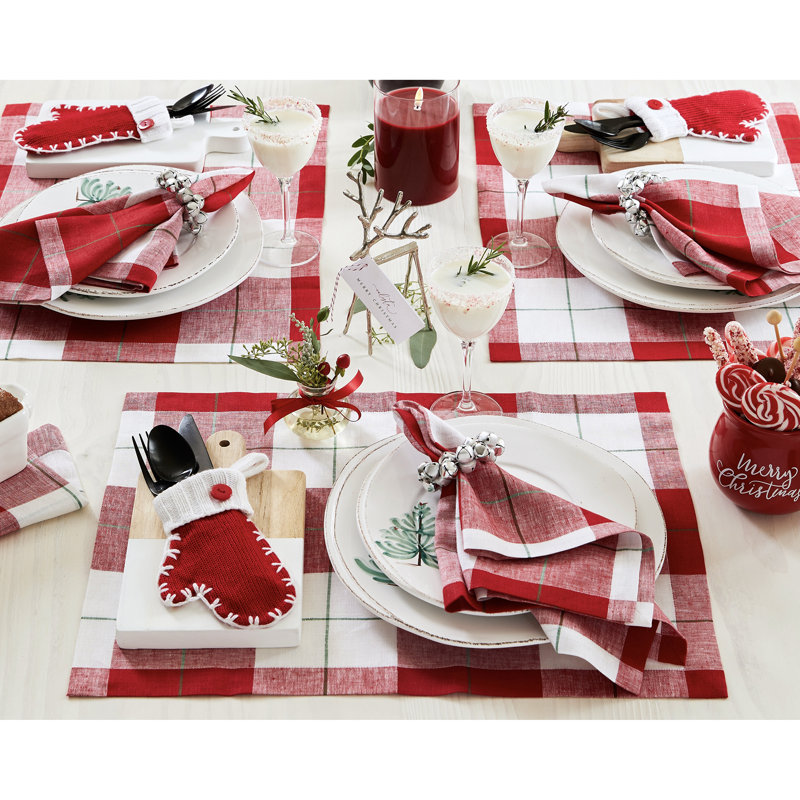 Very Merry Plaid - 100% Pure Linen Christmas Dinner Napkins, 22" x 22"