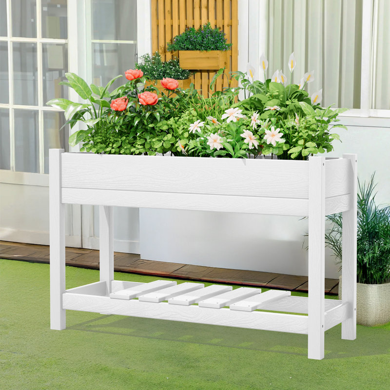 High-Density Polyethylene Elevated Planter, White