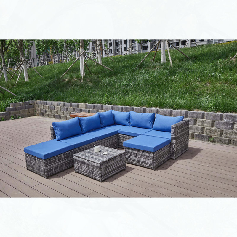 Hand-Woven Wicker Patio Sofa with Cushions