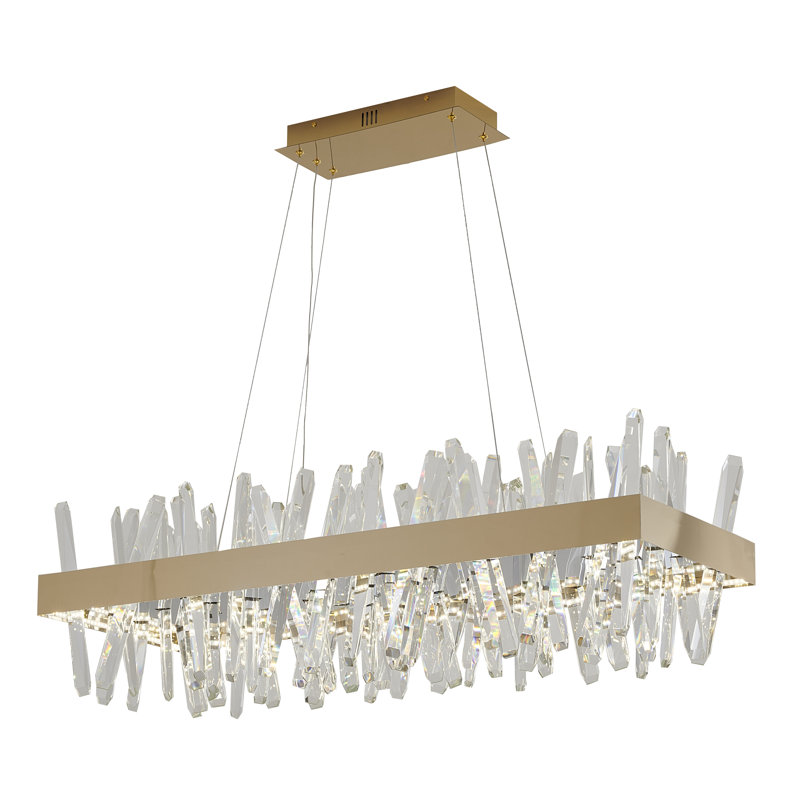 Lustre rectangulaire transitionnel à DEL doré avec cristal, Or