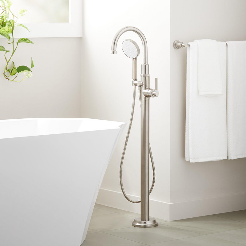 Greyfield Floor Mounted Tub Filler Faucet - Includes Hand Shower and Valve, Brushed Nickel