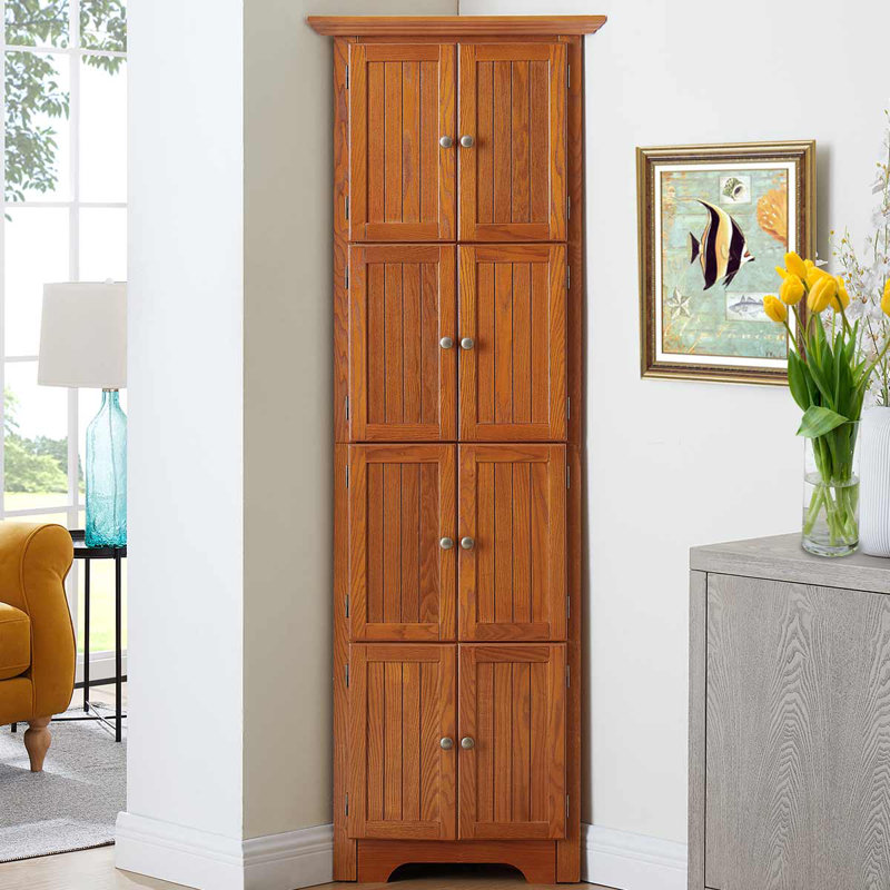 Armoire de rangement 4 niveaux à 4 niveaux avec 8 portes et 8 tablettes réglables pour le salon, Naturel