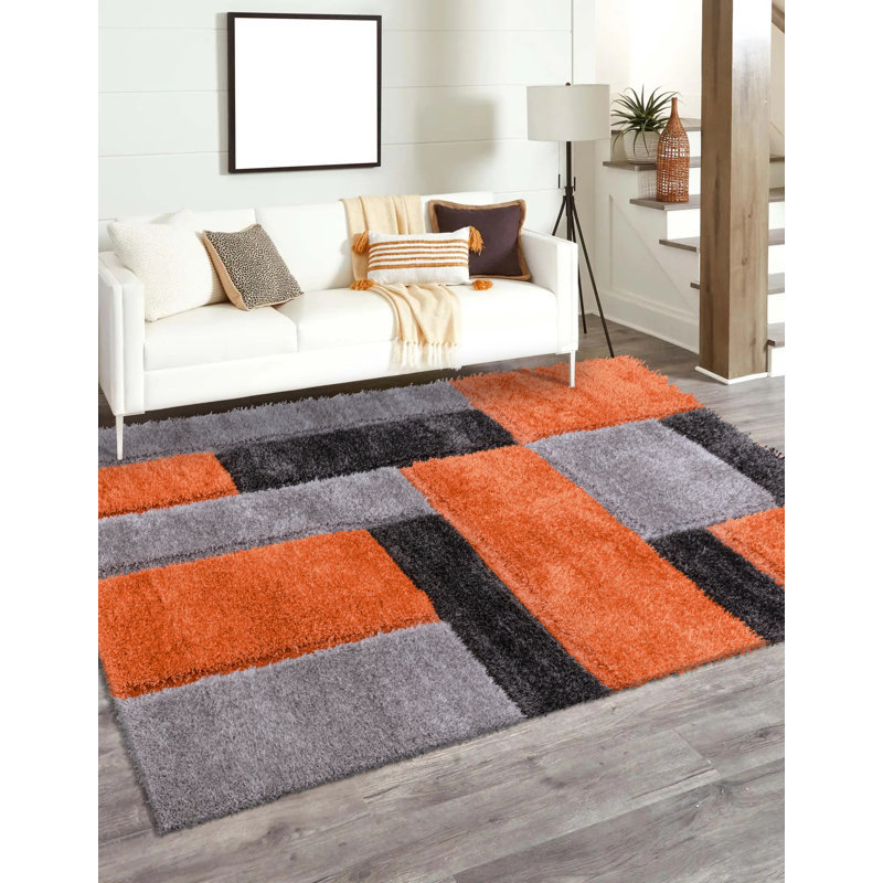 Geometric Shaggy Area Rug, Rectangle 203 x 381 cm