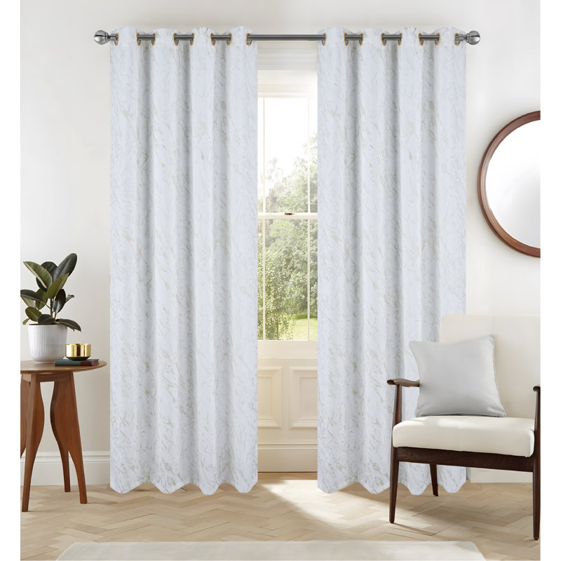Heidi Foil Print Room Darkening Window Curtain, White, 54" W x 90" L