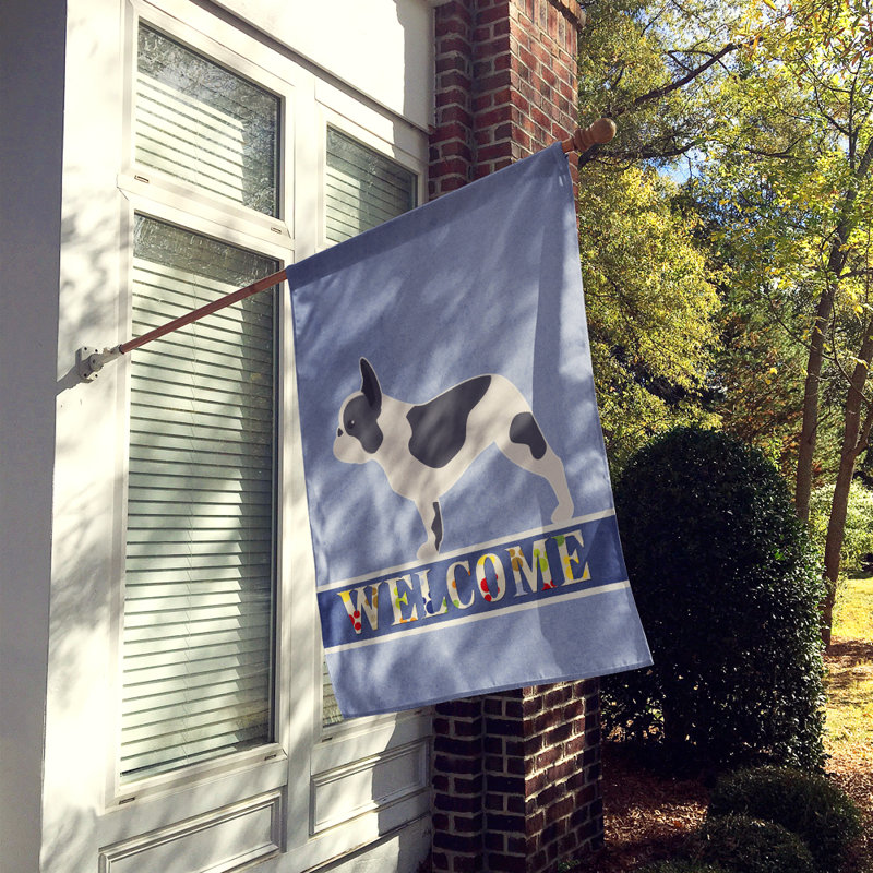 Polyester 2 côtés 40 x 28 po welcome drapeau maison, Bouledogue français noir / blanc debout