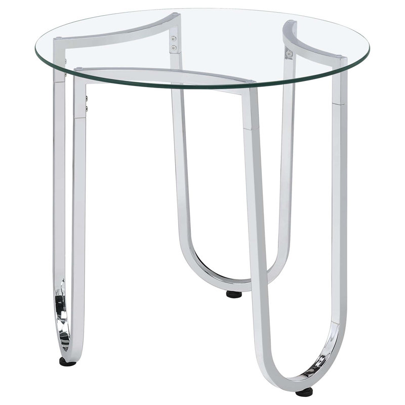 Table de bout ronde moderne avec plateau en verre trempé et structure en chrome